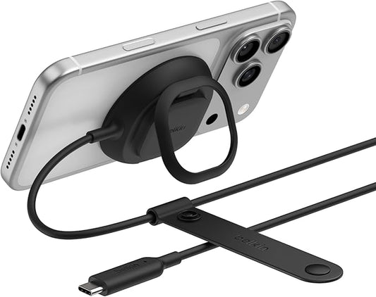 Belkin MagSafe Charger, Magnetic iPhone Charger w/ Qi2 25W, Fast Wireless Charging Pad w/Kickstand for iPhone 17 Series, Samsung Galaxy, Pixel 10, AirPods Pro, Travel - No Power Adapter, Black