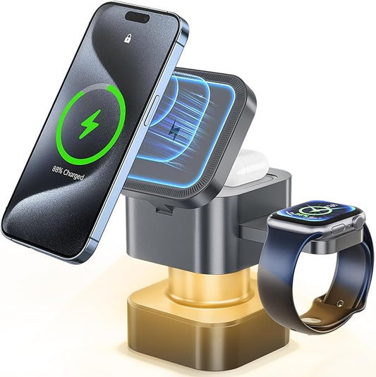 2026 New 4 in 1 Wireless Charging Stand with Night Light Function Compatible with Apple and Android Devices Supports iPhone 17/16/15/14/13/12, Apple Watch Series, AirPods Series, Samsung Galaxy
