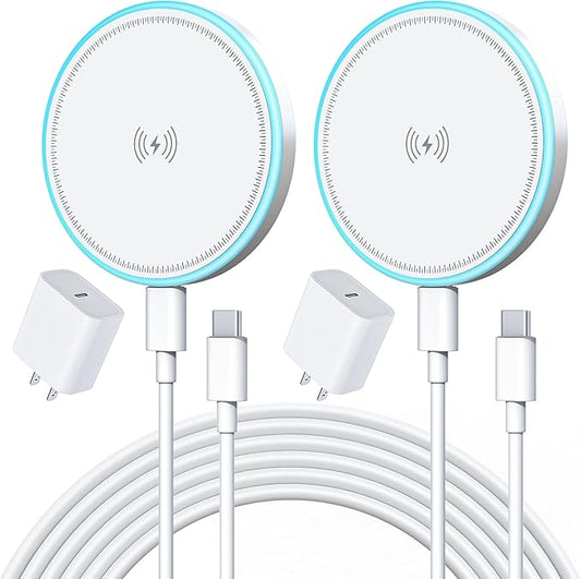 2 Pack 15W Magnetic Wireless Charger Fast Charging Pad with 20W Adapter and 6FT Cables for iPhone 17/16/15/14/13/12 Series/AirPods 3/2/Pro Apple Chargers for Travel/Office/Home