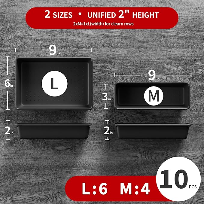 10 PCS Tool Box Drawer Organizers, Large & Medium Tool Trays for Tool Box Organization, Tool Organizers and Storage for Garage and Rolling Tool Chest