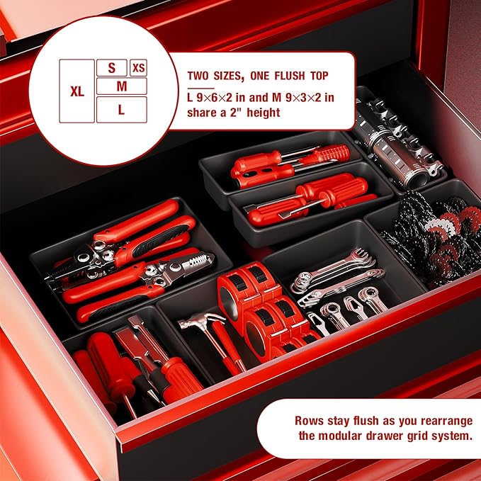 10 PCS Tool Box Drawer Organizers, Large & Medium Tool Trays for Tool Box Organization, Tool Organizers and Storage for Garage and Rolling Tool Chest